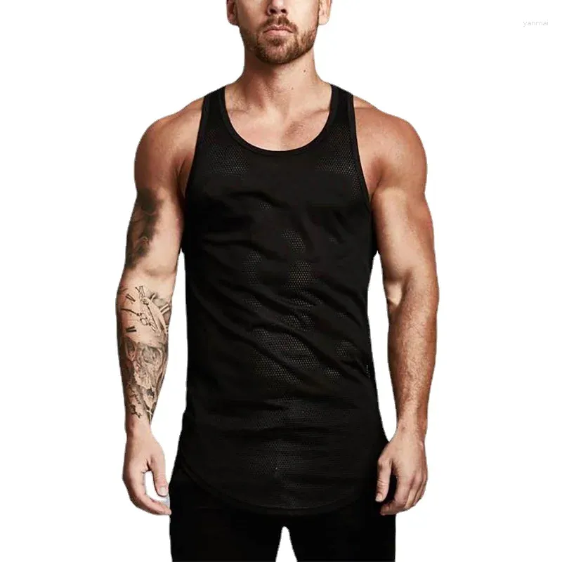 Męskie topy czołgów męskie kulturystyka trening fitness siatka Szybka siłownia sport Sport Summer Slim Fit O-Neck Blackble Oddychający Umuch