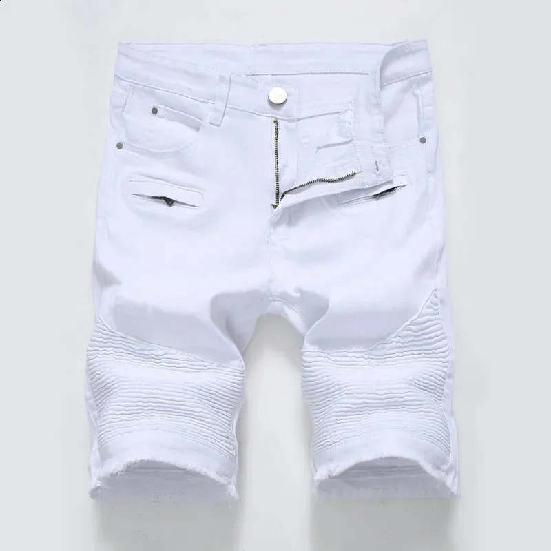 Summer Mens Denim Shorts Street Clothing Trend Personlighet Slim Short Jeans White Red Black Man varumärke Kläder 240202