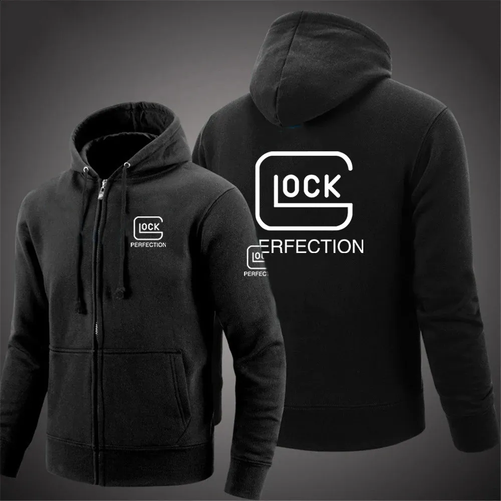 Glock Perfection Shooting Hooded Long Sleeve Men Jacket Drawstring dragkedja Stängning Solid Color Casual Sweatshirt kläder 240129