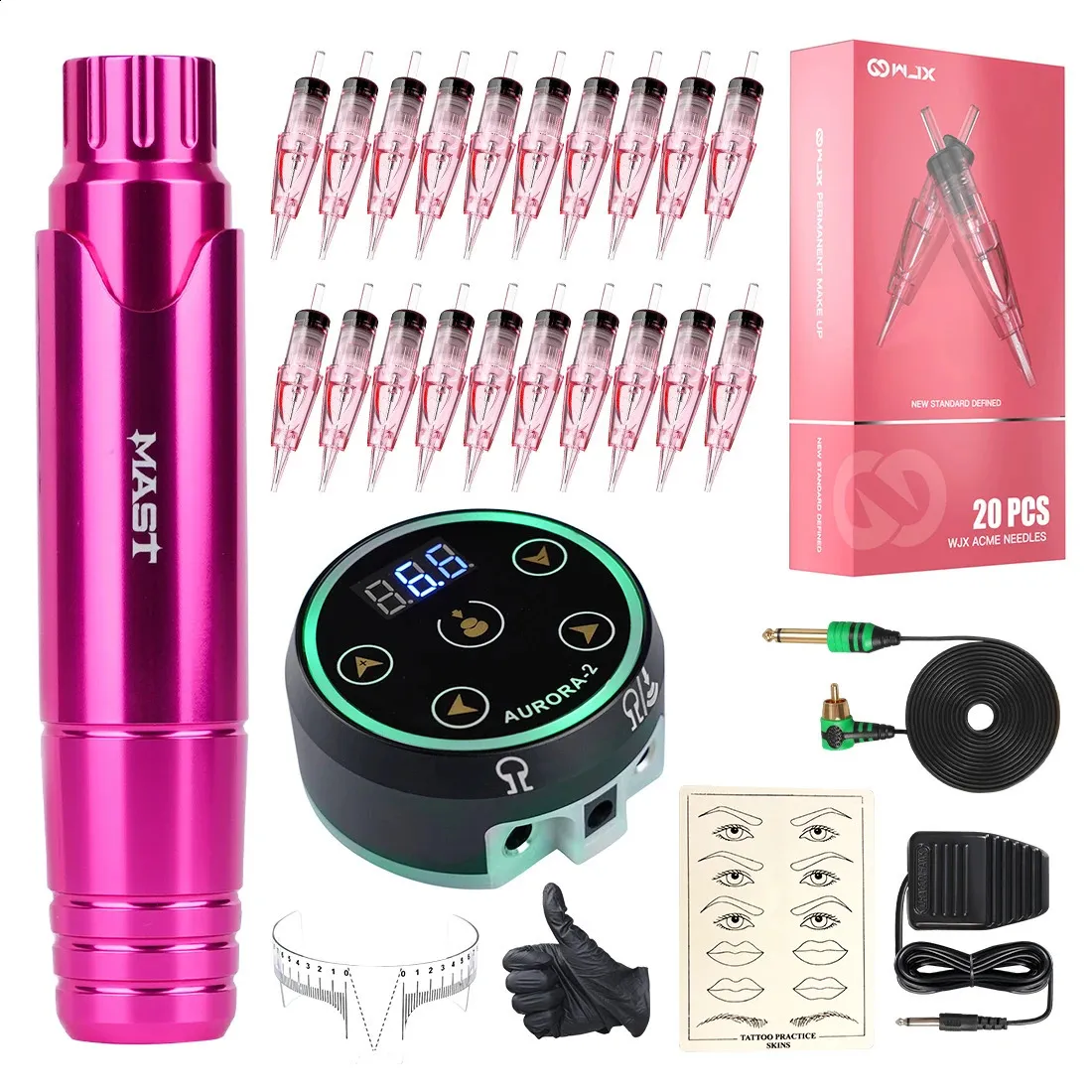 Mast Tattoo P10 RCA Rotary Machine Pen Permanente make-upkit met LED-display Voeding Wjx Cartridge Supplies Set 240202