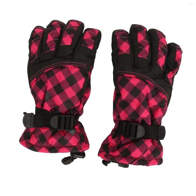 Cycling Gloves Waterproof Windproof Winter Breathable Warm Rose Red Men Skin Friendly Adjustable Size For Skiing