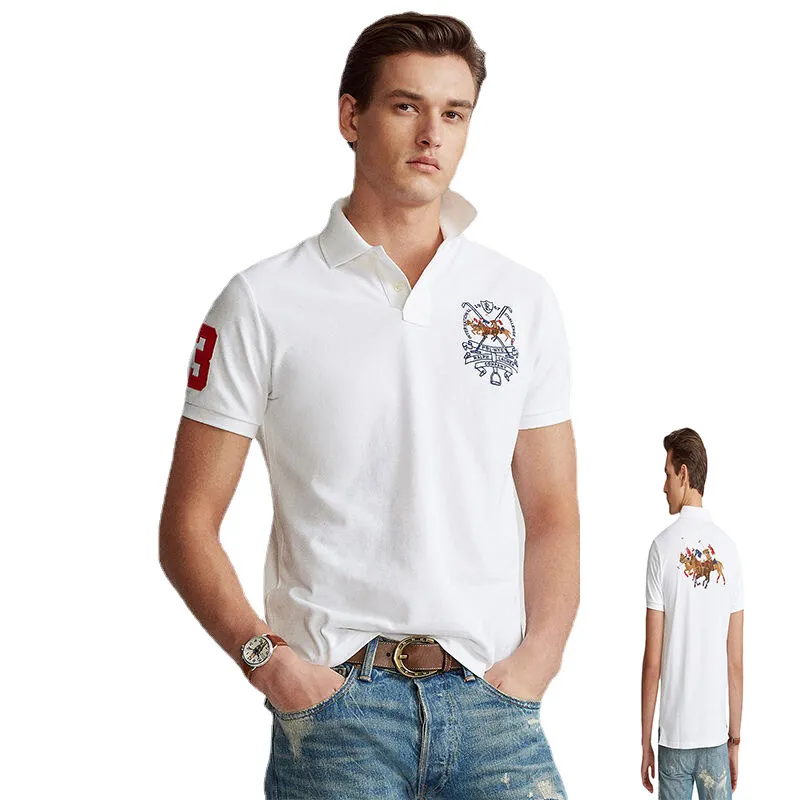 Summer Men RL Big Pony 100%Cotton Leisure Fashion Lapel Top Tees Men Short Sleeve Elegant Classic Horse Polo Shirt Luxury Designer Golf Clothes 1811