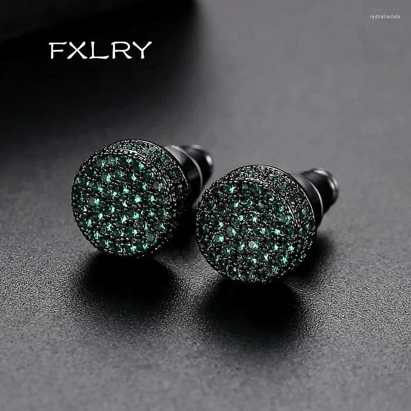 Boucles d'oreilles FXLRY simplicité Style Rock vert zircon cubique rond pour hommes ou femmes deux couleurs bijoux de mode