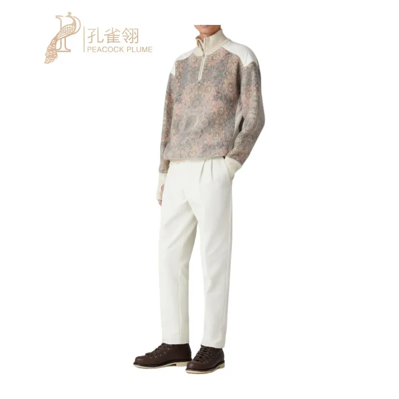 Pulls homme hiver loro col haut fermeture éclair cachemire et Mohair imprimé pull à manches longues piana