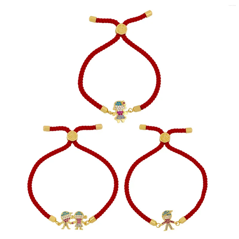 Charm Bracelets Multicolor Cubic Zirconia Crystal Little Boy And Girl Bracelet Women Gold-plated Brass CZ Stones Lover Red Rope Jewelry