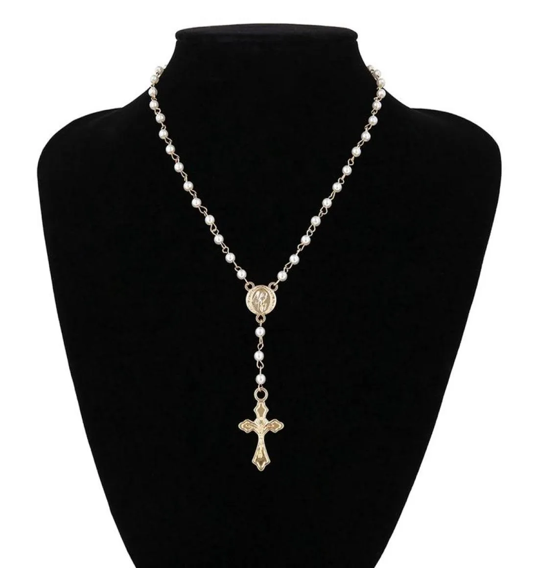 Katholische Rosenkranz-Perlen-Halskette, Damen-Statement, religiöser Schmuck, Gold-Lin-Kette, mehrschichtige Halsband-Halskette, Vintage 6448247