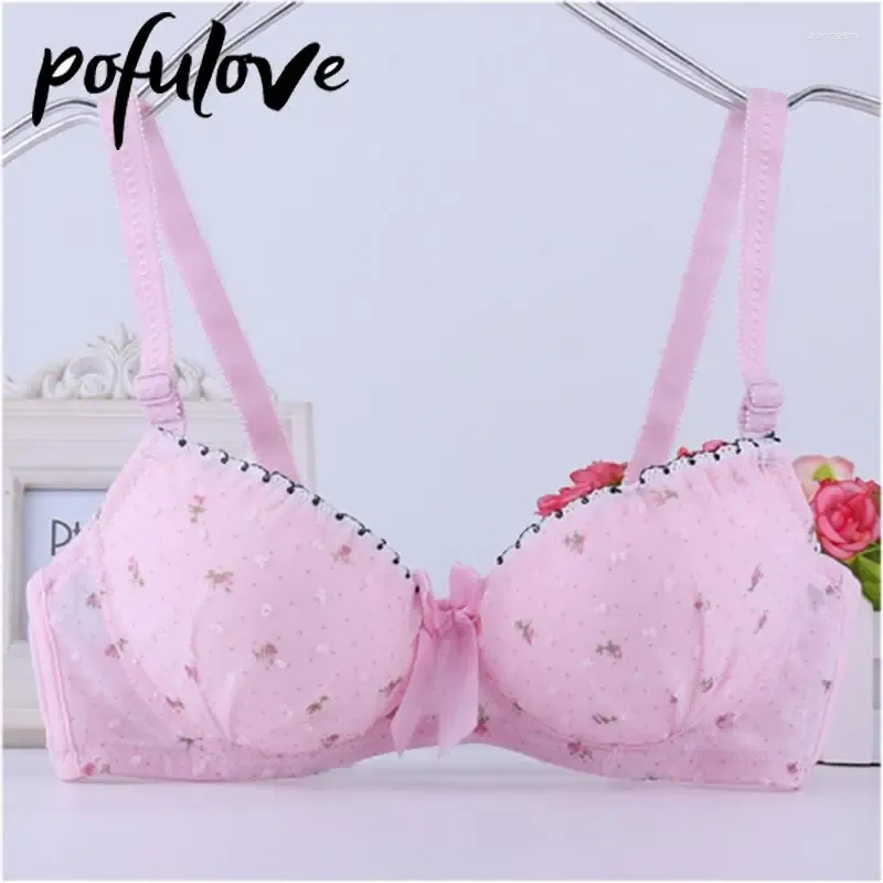 Soutien-gorge pour adolescente Style Lolita rose Push Up sous-vêtements en dentelle florale mignon doux Bralette avec armatures froncées Brasieres