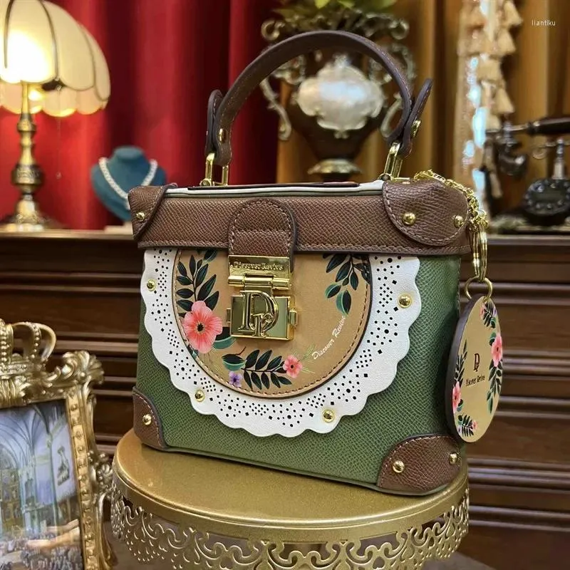 Evening Bags Light Luxury Leather Women's Handbag Retro National Style Color Painting Art Box Bag 2024 Single Shoulder Satchels