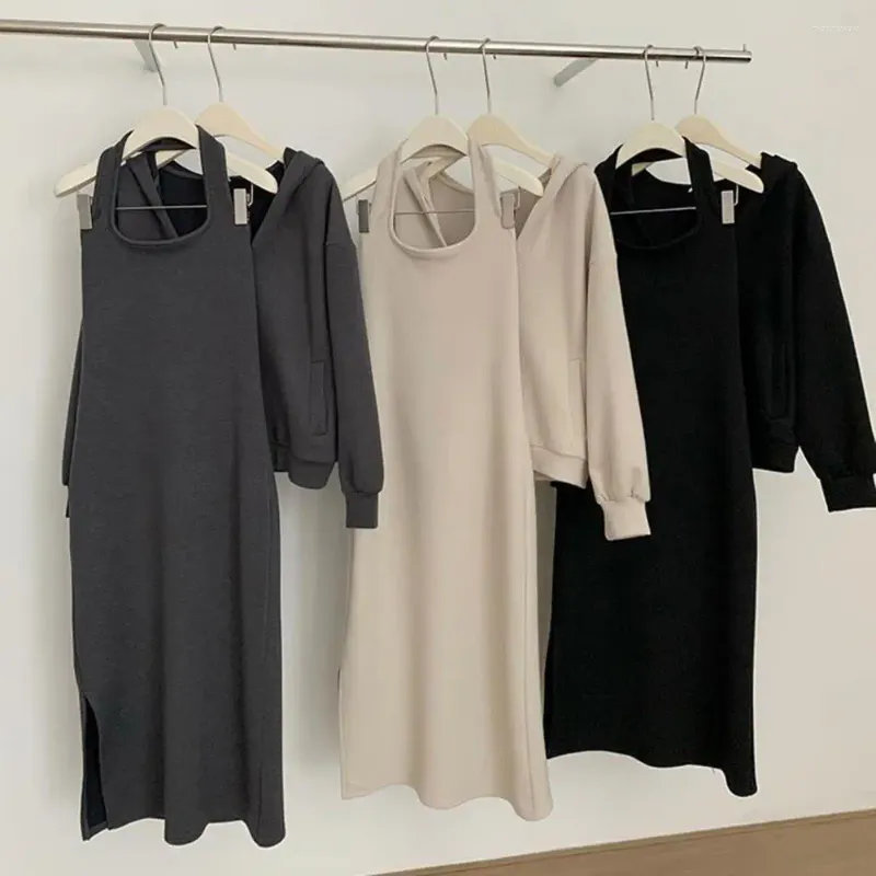 Arbeitskleider Neckholder-Kleid Hoodie-Set Neckholder Vielseitig Damen Stilvoll für Winter/Herbst