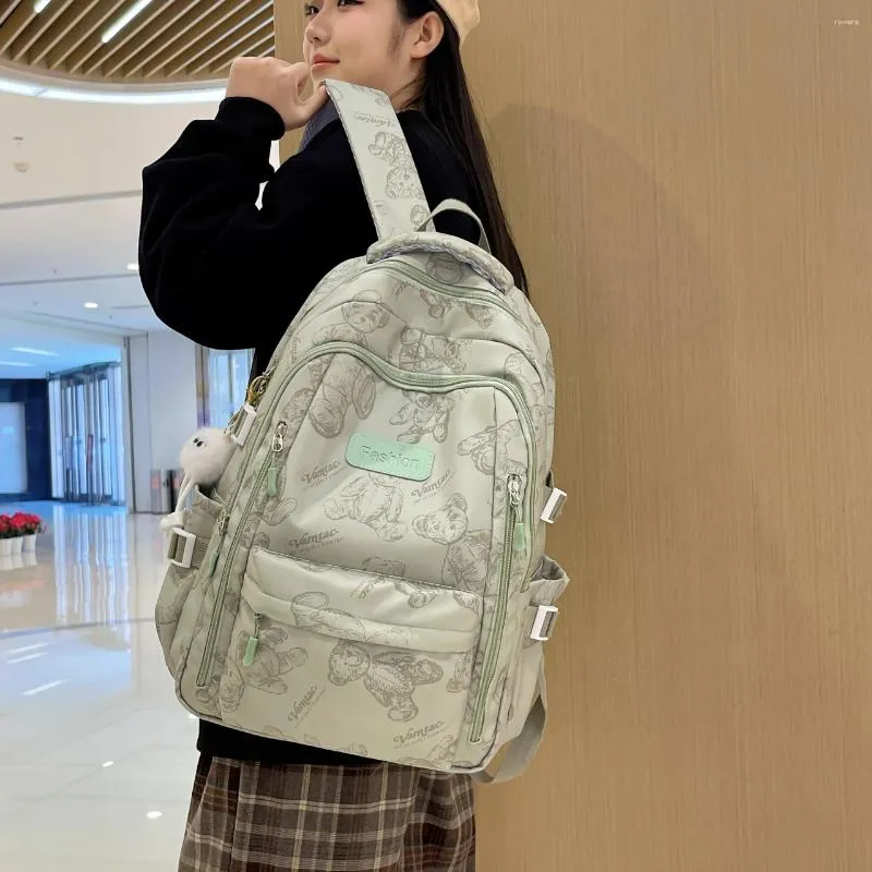 スクールバッグ10代の女の子のための女性用バックパックの男子袋ナップサックの生徒ベアパターンかわいいマルチポケット女性旅行の本バッグ