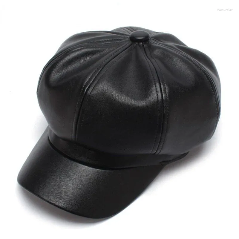 Ball Caps Leather Vintage Fashion Berets Painter Hat Autumn Winter Male Female Casual Solid Color PU Octagonal Cap Womens Hats Beret