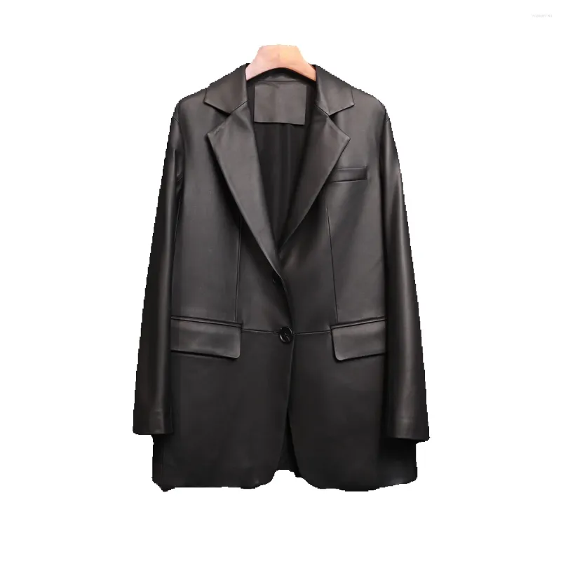 Women's Leather Genuine Suit Jacket Sheepskin Long High-End