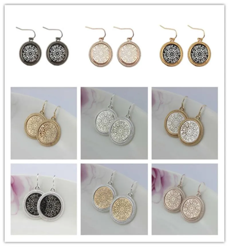 Cadeau de Noël Boutique Filigrane Boucles d'oreilles géométriques rondes Boucles d'oreilles en filigrane bicolore pour femmes Déclaration de motif en filigrane de mode 7741783