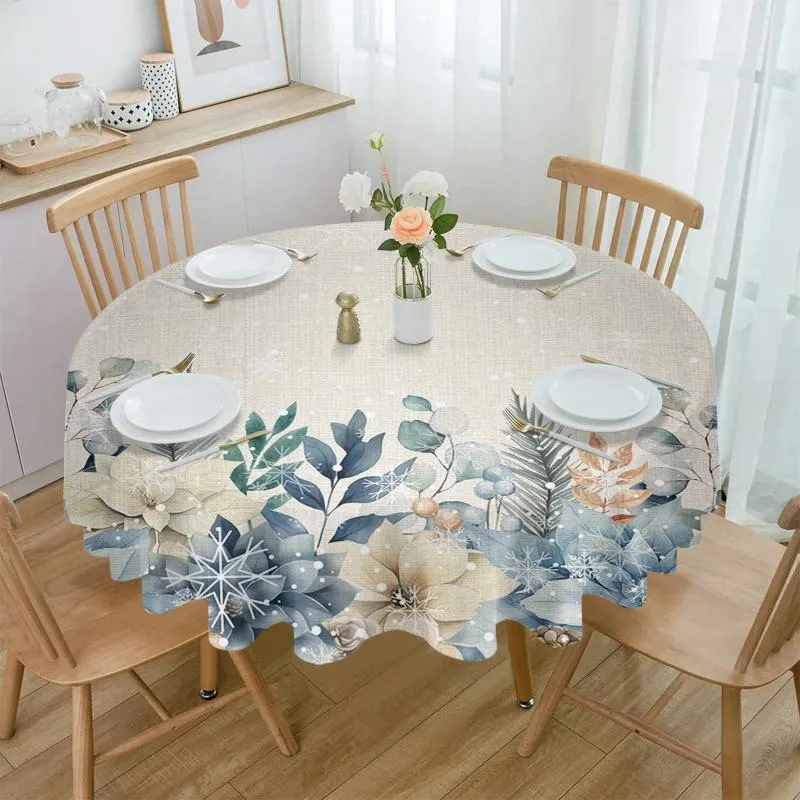 Pano de mesa natal inverno eucalipto folha berry pinho toalha de mesa à prova dwaterproof água decoração casamento casa cozinha sala jantar redonda