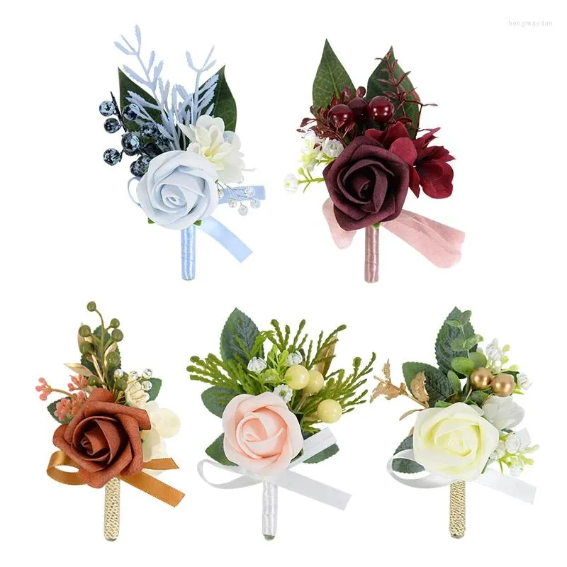 Fleurs décoratives 1 pièce, Corsage de mariage pour hommes, boutonnière de mariage, épingles de marié, fleur en mousse rouge Rose, fournitures de fête