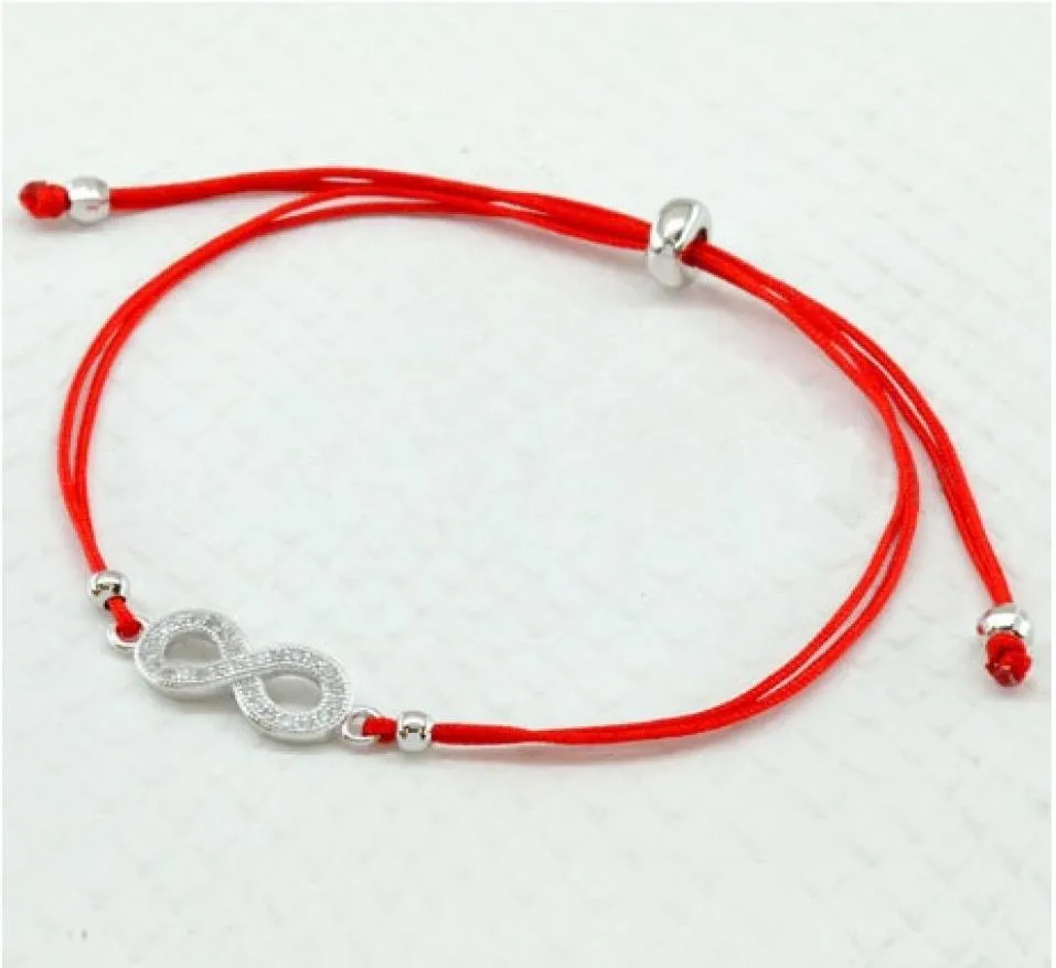 Kvinnor Infinity 8 Charmbandälskare Lucky Red Thread String Armband ROPE flätat par Justerbara smycken Present Sterling Silv3899785