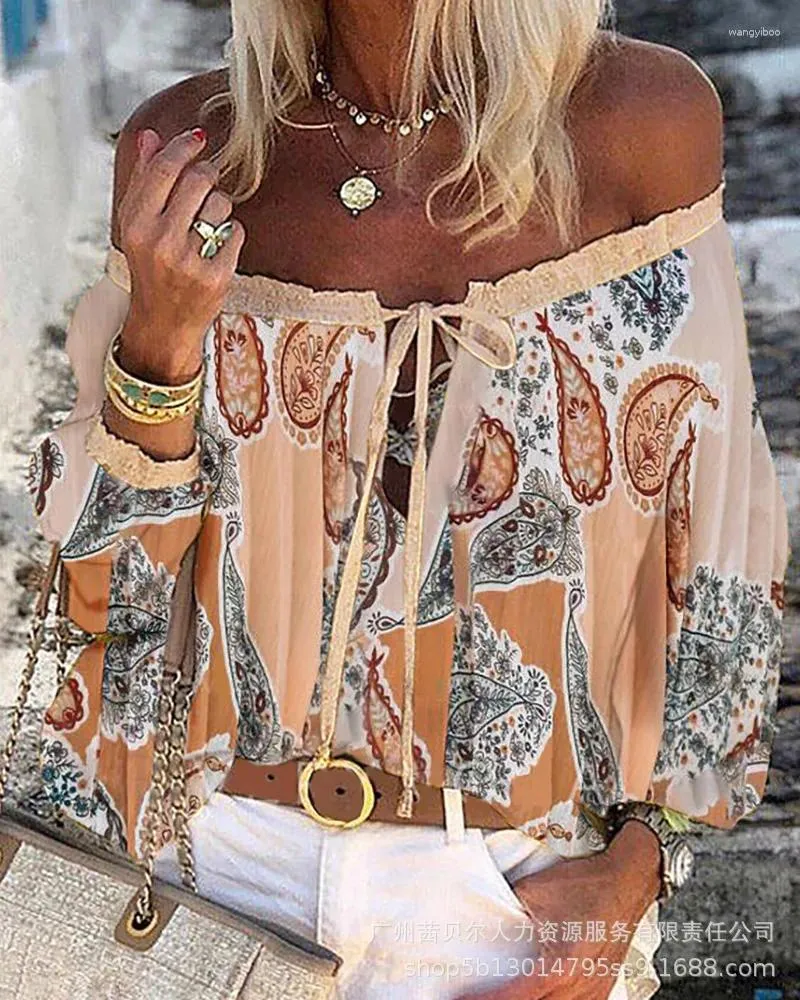 Damesblouses Paisley-print Off-shoulder Chiffon Top Dames Slash Neck Lente Zomer Mode Casual Blouse Tops Bloemen