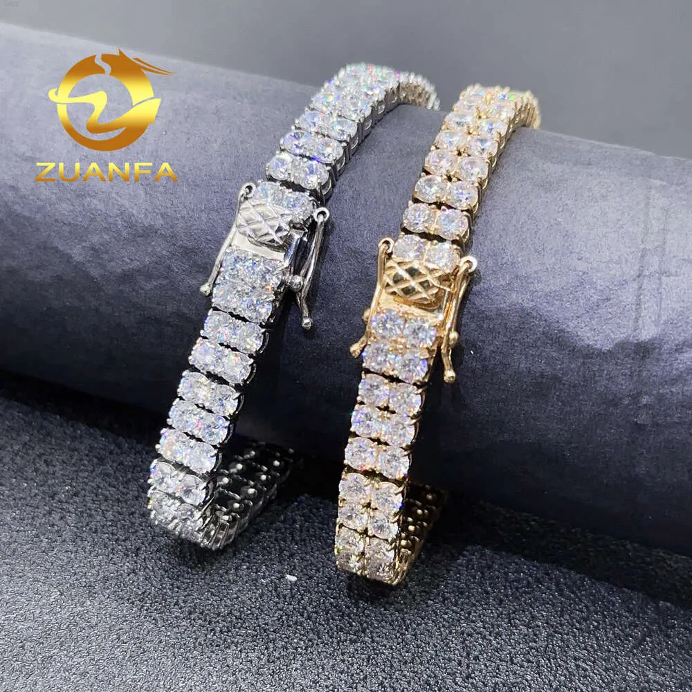 Correntes de tênis de aço inoxidável 316l banhadas a ouro 18k Ice Out Zircon Diamond 4mm pulseira de tênis feita à mão de duas fileiras