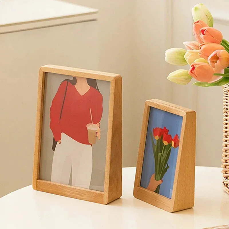 Wooden picture Frame Nordic po Frames for Living Room Certificate Specimen Display Stand Dry Flower Holder Desktop Decor 240122