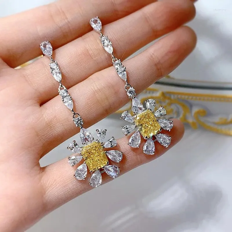 Orecchini pendenti preziosi orecchini in vero argento sterling 925 gioielli con diamanti festa nuziale goccia per le donne fidanzamento bijou
