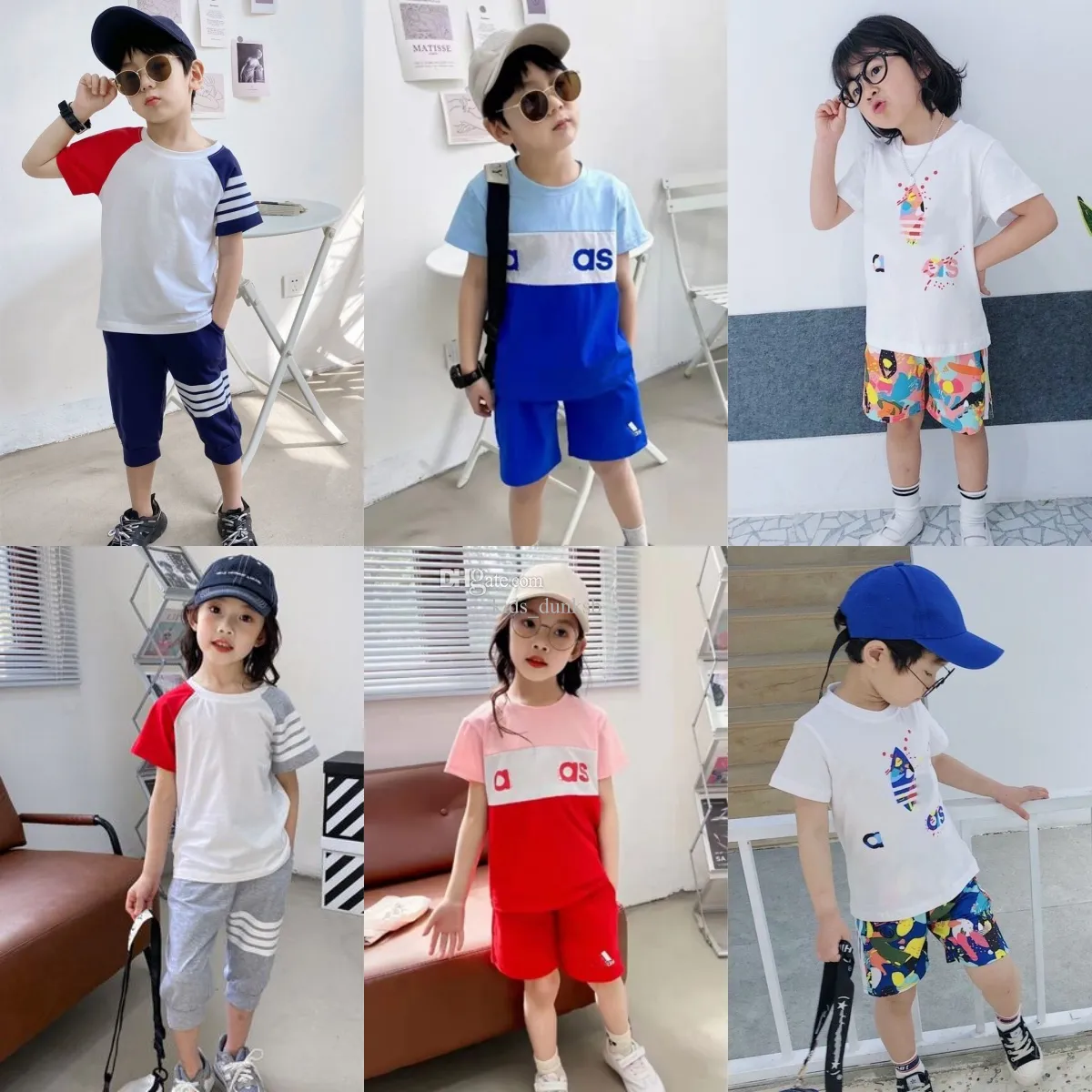 Sommer Kinder Baby Palm T-Shirts Set Jungen Mädchen Stylist Kleidung Quarter Cropped Hosen Kinder Jugend Kleinkind Reine Baumwolle Zweiteiliges Set E21i #