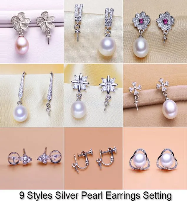 Shiny Pearl Earring Setting Zircon Silver Earrings Setting Pearl Stud Earring Mounting Earring Blank DIY Jewelry DIY Gift 18pcs8539766