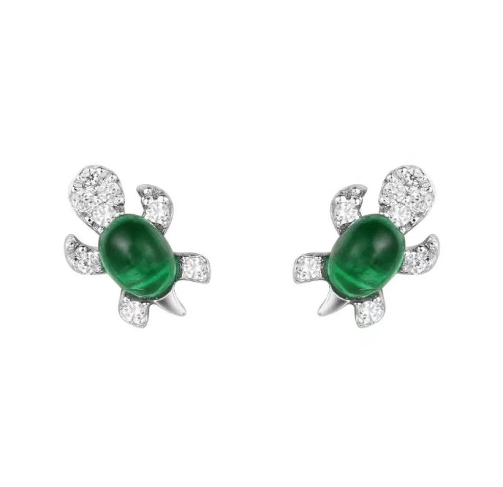 925 Sterling Silver Chic Retro Turtle Lovely Emerald Tortoise Animal Ear Studs Earrings women and girls GIFT3314208