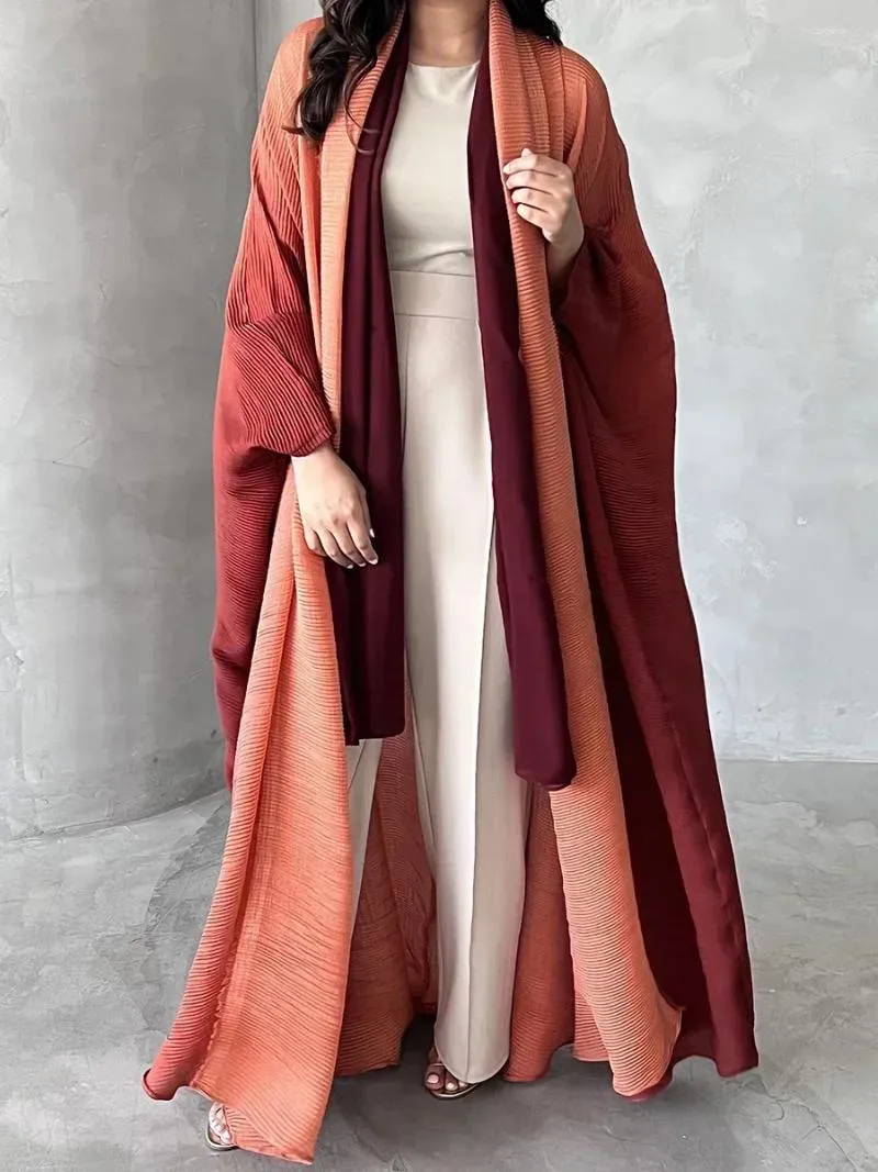 Ethnic Clothing Muslim Abaya For Women Bat Sleeve Pleated Gradient Cardigan Trench Coat 2024 Autumn Dubai Abayas Plus Size Women's Luxury