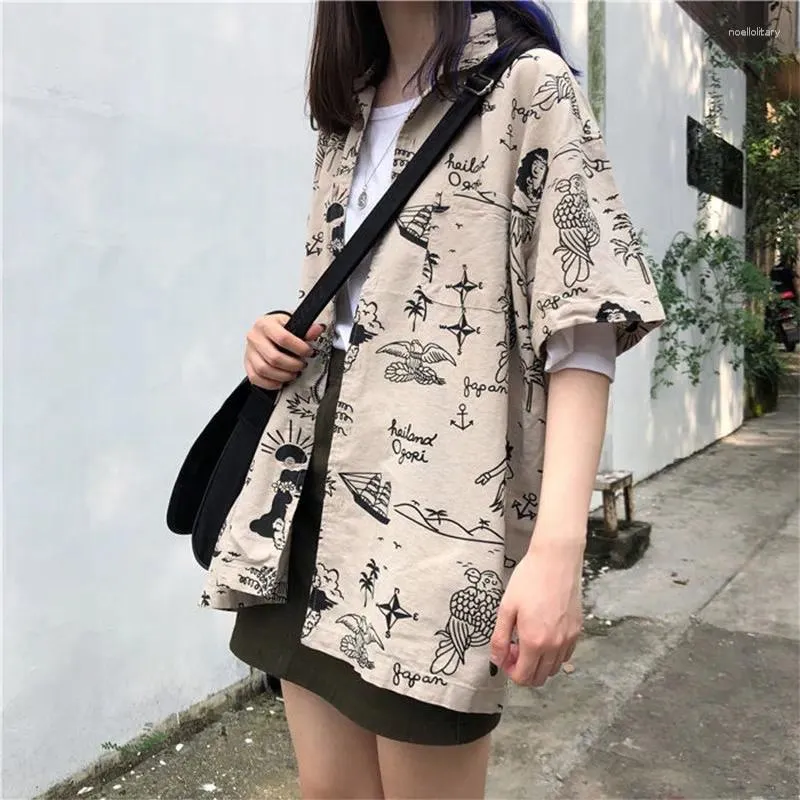 Blouses pour femmes Vintage Style hawaïen Anime coupe ample Hong Kong Harajuku esthétique haut décontracté été Emo chemise