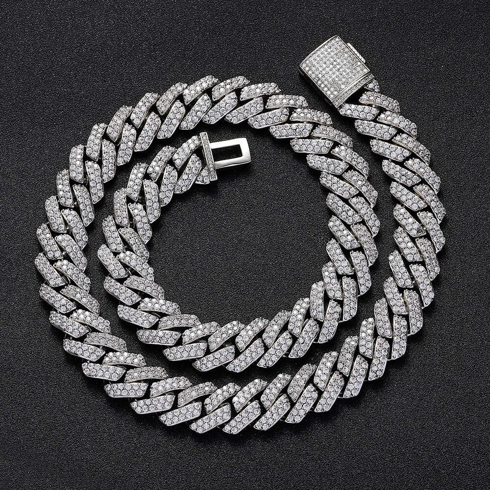 Collier cubain en diamant Mosan à Double rangée de 15Mm, style hip-hop européen et américain, marque tendance pour hommes