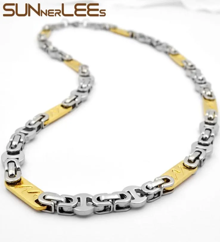 قلادة من الفولاذ المقاوم للصدأ من Sunnerlees Modern Netclace 8mm Byzantine Byzantine سلسلة الفضة الذهب للرجال هدية SC117 N2212096