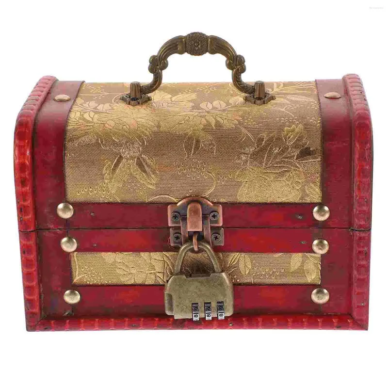 Bolsas de jóias caixa vintage retro decoração tesouro baú pirata titular senha para prêmios de madeira caso de madeira