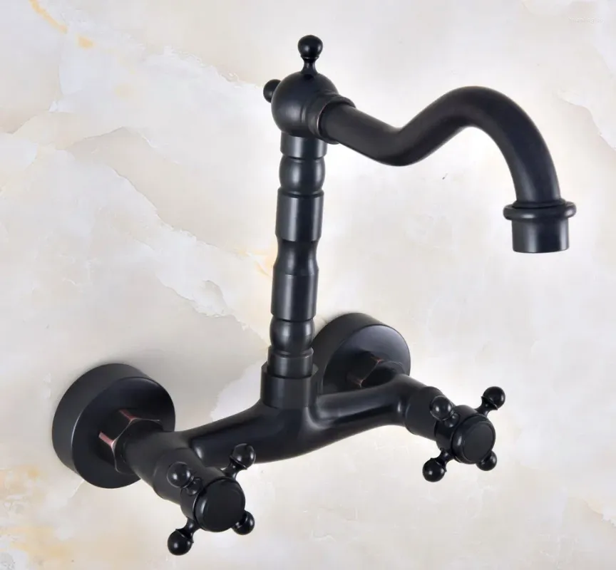 Wastafelkranen Dual Handle Duals Hole Wall Mount Wastafel Kraan Olie Gewreven Brons Vanity Keuken Koudwaterkranen Dnf813