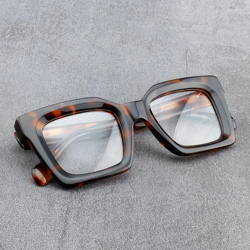 Okulary przeciwsłoneczne ramy octan kwadratowe okulary żółwiowe mężczyźni designer ręcznie robione klasyczne okulary recepty kobiety duże twarz okulary z obudową