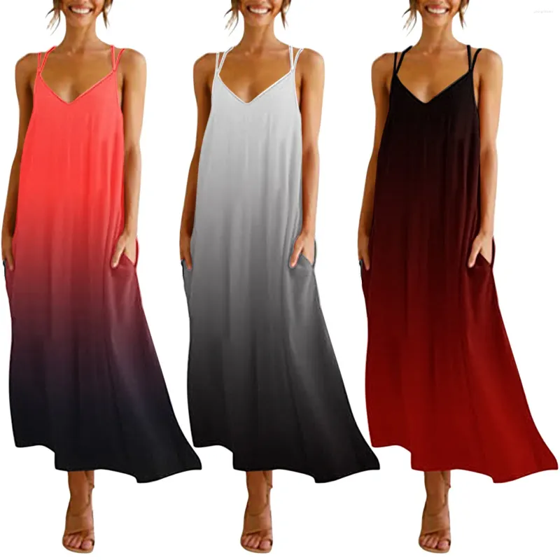 Casual Dresses Women Long Backless Summer Sleeveless With Pockets Beach V Neck Suspenders Formal Feminino Bride Gown Sexy