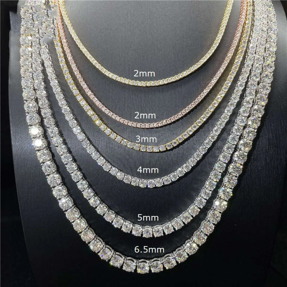 Aimgal joias finas 3mm4mm ssier banhado a ouro hip hop moissanite colar de tênis de fileira única