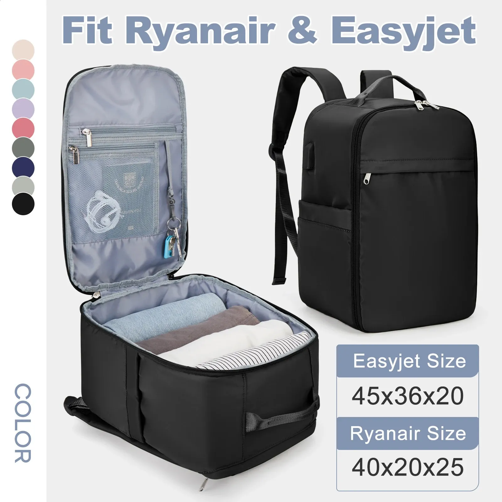 Ryanair Backpack 40x20x25キャビンバッグハンド荷物荷物旅行バックパックfor EasyJetキャビンバッグ45x36x20女性用ラップトップバックパック240119