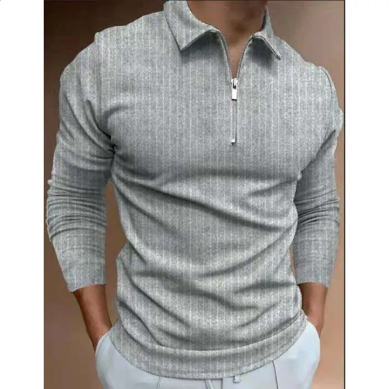 Langarm Herren Poloshirt Herbst Kleidung 2023 Mode Lässig Druck Lose Anliegende Reißverschluss Streifen Revers Pullover Männlich T-shirt 240124