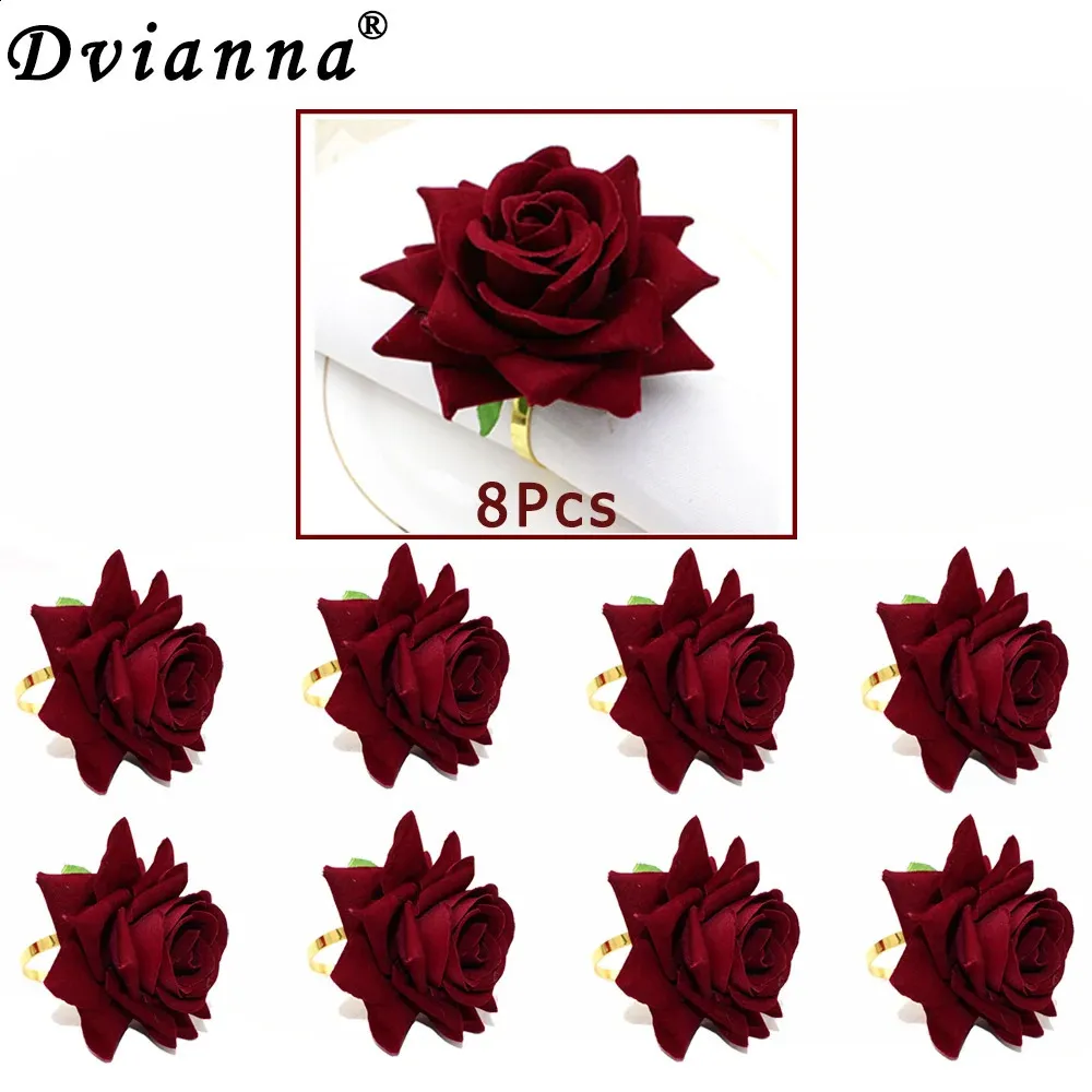 8 pièces anneaux de serviette de fleur anneaux de porte-serviette Rose rouge pour mariage banquet de la Saint-Valentin décoration d'anniversaire de noël HWW01 240127