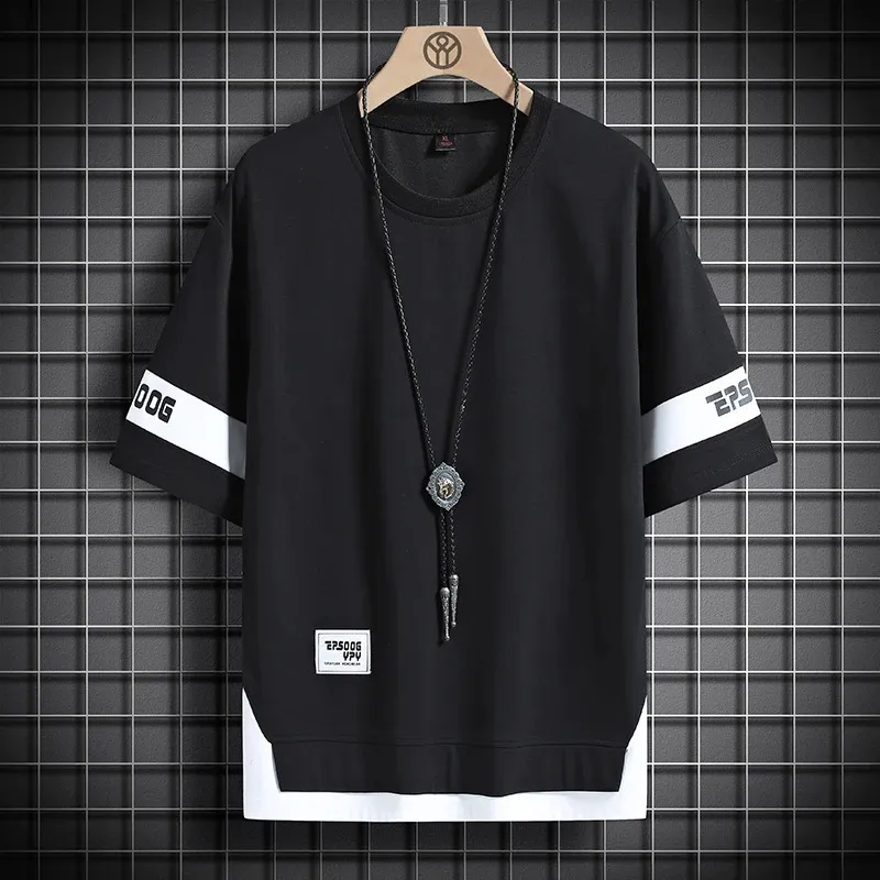 Yaz Kısa Kollu Harajuku Kore Moda Beyaz Siyah T-Shirt Sokak Giyim Hip Hop Ekstra Büyük T-Shirt Erkek Üst T-Shirt 240215