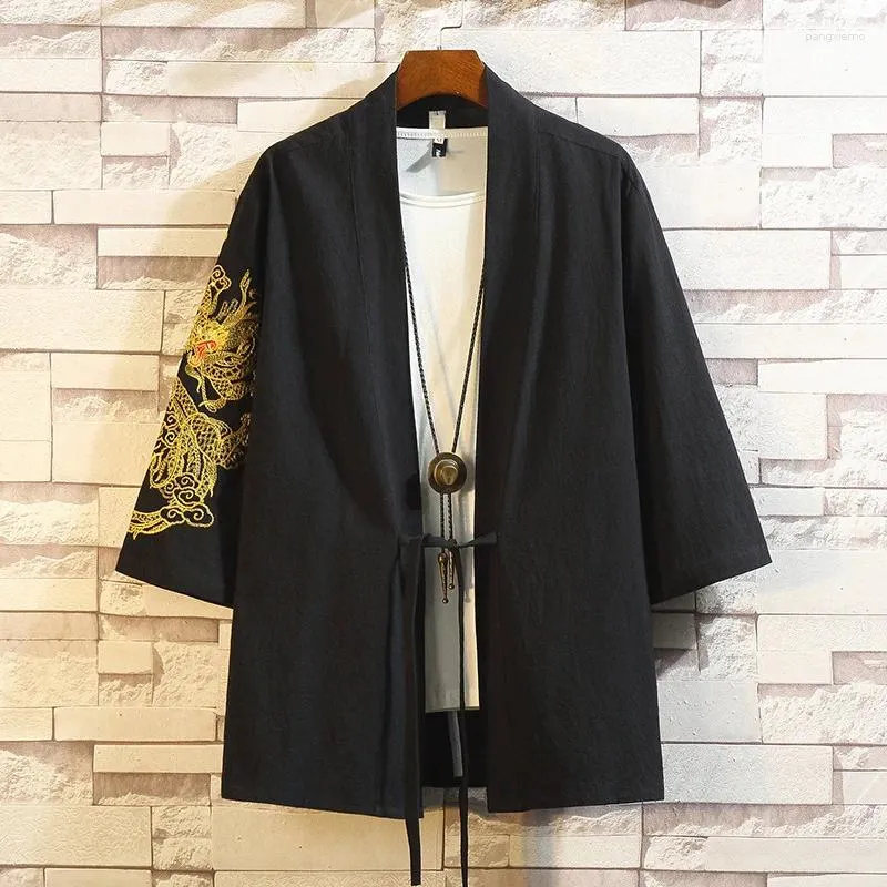Vêtements ethniques broderie chinoise homme kimono cardigan vestes traditioanl japonais yukata haori vêtements asiatiques plus taille coton samouraï