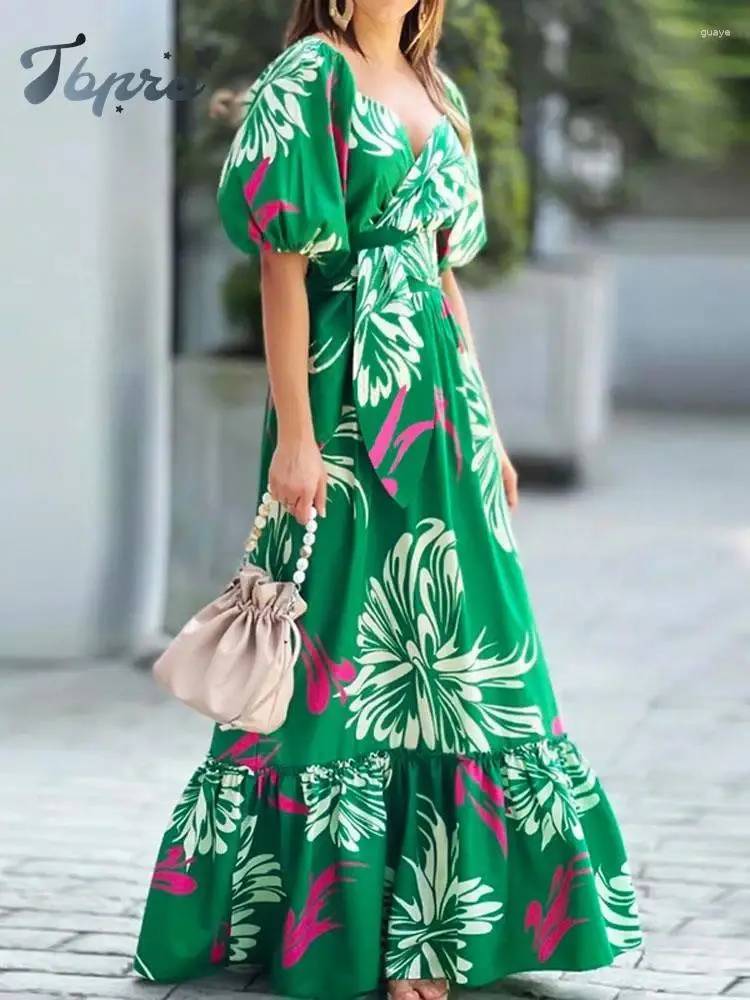 Sukienki imprezowe eleganckie koronkowe nadruk długie dla kobiet w krótkim rękawie luźne spływac szlafroki 2024 letnie wakacje plaż
