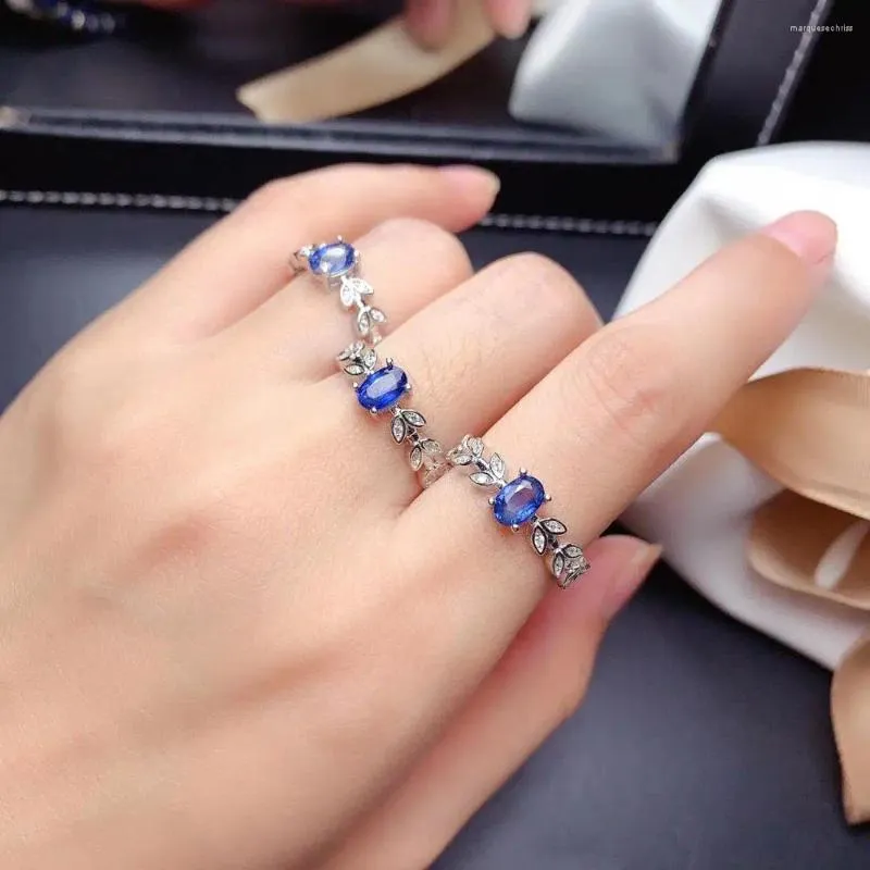 Cluster Rings Gift Natural And Real Sapphire 925 Sterling Silver Fine Jewelry