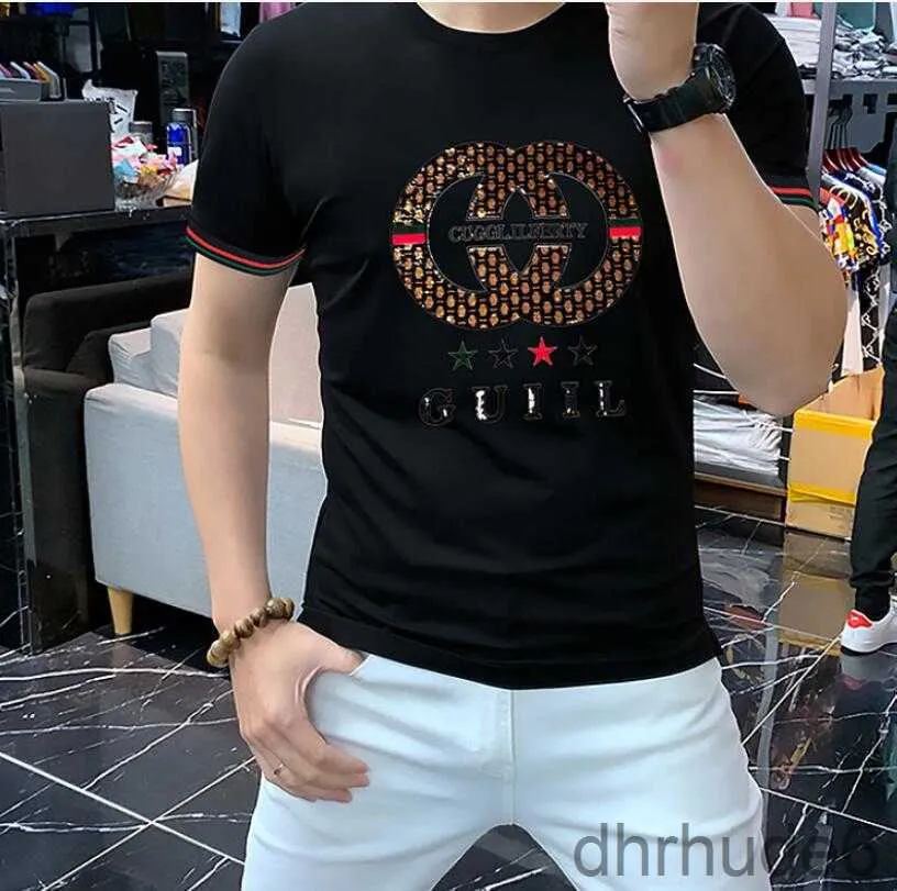 Été Nouveaux produits européens T-shirts pour hommes T-shirts à manches courtes T-shirt à col rond à la mode confortable tout-match sequin broderie haut X3ZQ