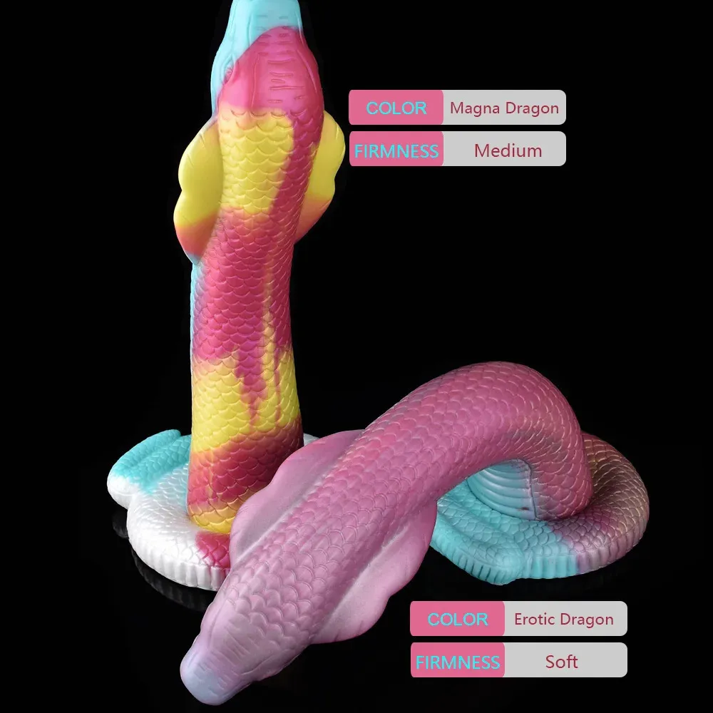 Faak ogromny długi dildo Life Kobra Kształt Giant Fantasy Snake Penis Scale Big Dong Tekstura Soft silikonowe zabawki dla kobiet mężczyzn 240130