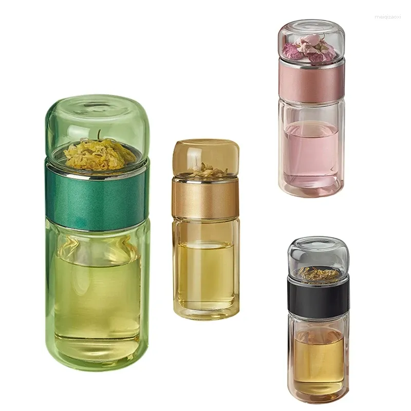 Wine Glasses Tea Water Bottle High Borosilicate Glass Double Wall Cup Portable Stainless Steel Filter