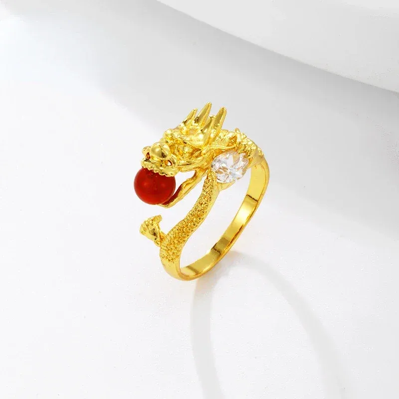 Küme halkaları saf 18k altın renkli kırmızı akik set erkekler için erkekler için ejderha yüzüğü gelişmiş patlama açık canlı mücevher hediyeleri