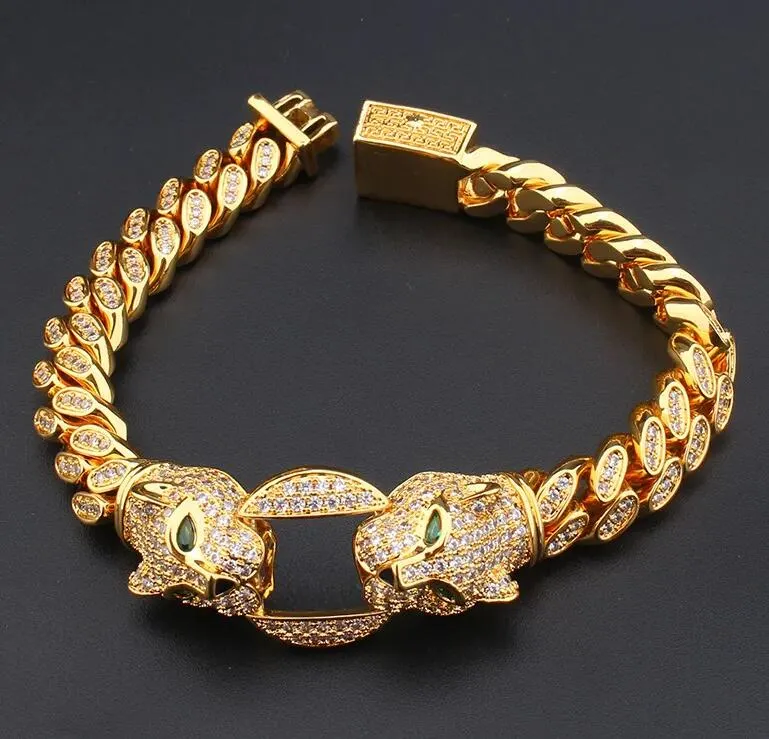 Hip Hopnew designade mode lyxig cheetah halsband kvinnor män tjock kedja armband punk armband guld full diamanter örhänge mode charm designer smycken