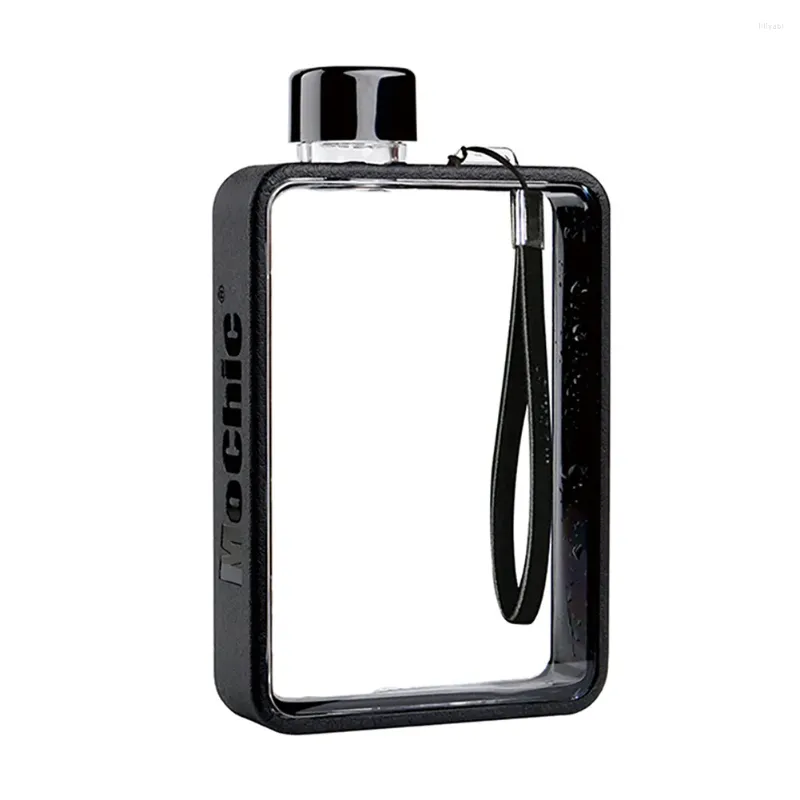 Bouteilles d'eau 380ML bouteille plate créative portable potable sans fuite avec lanière de transport Camping Gym Drinkware