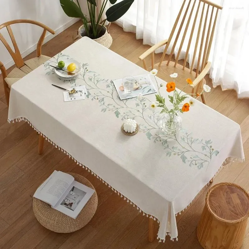 食事用のテーブルクロスコットンリネンテーブルクロス長方形のコーヒーカバーベージュフラワーファームハウスキッチン